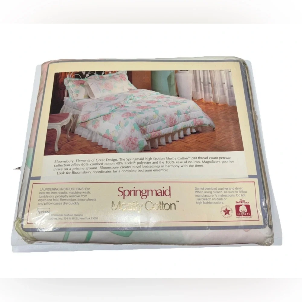 Vtg Springmaid Mostly Cotton Queen Floral Flat Sheet New in‎ Package70s 80s